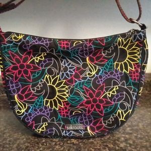 Sakroots-Black and Pink Floral Embroidered Crossbody Shoulder Bag Purse-11x8.5x3